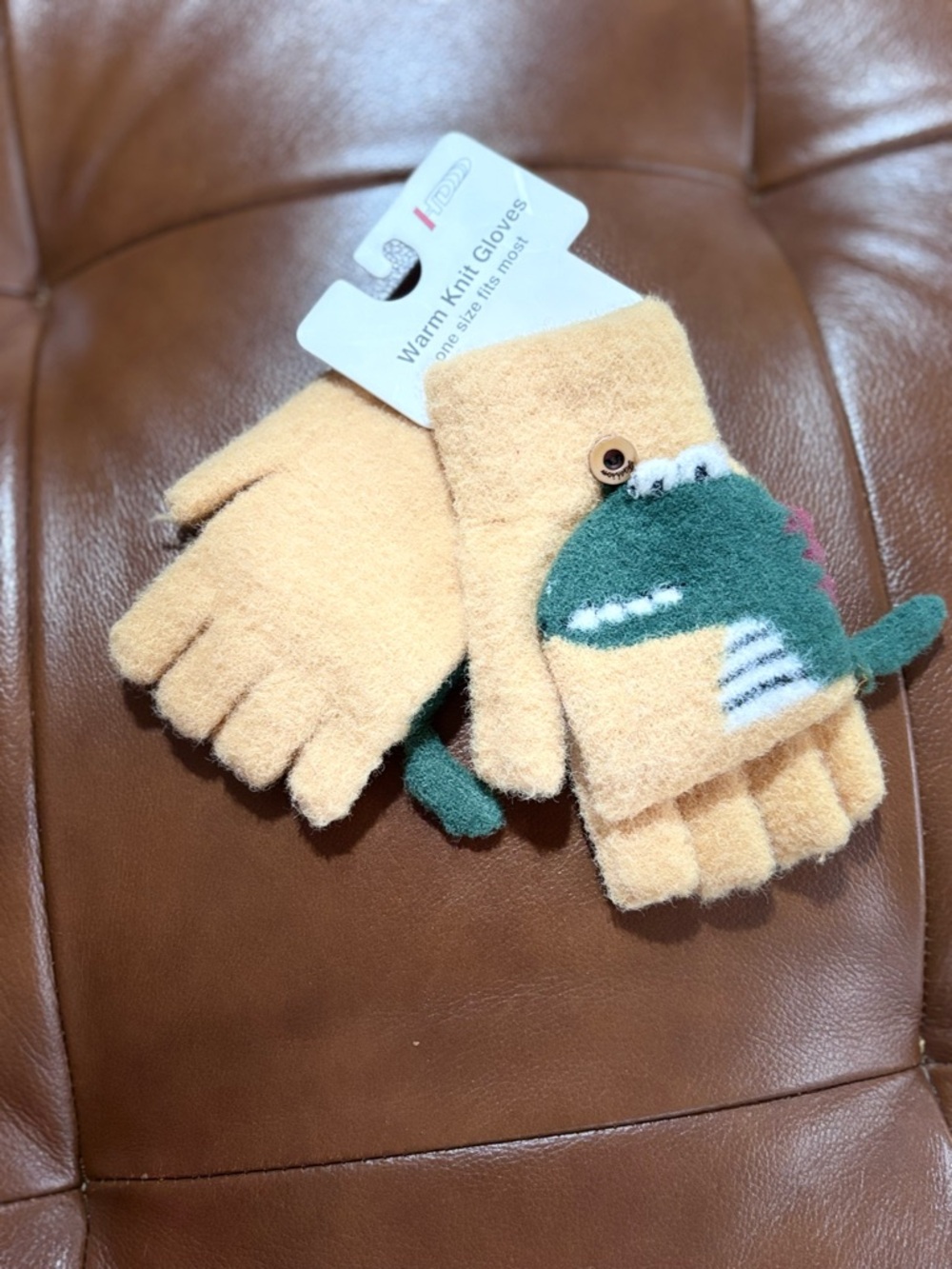 Lyle Crocodile Warm Knit Kids Convertible Gloves with Green Dino Accent NWT
